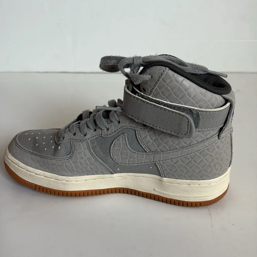 Nike AF1 Hi Premium croc embossed gray high top sneaker lace up velcro ankle